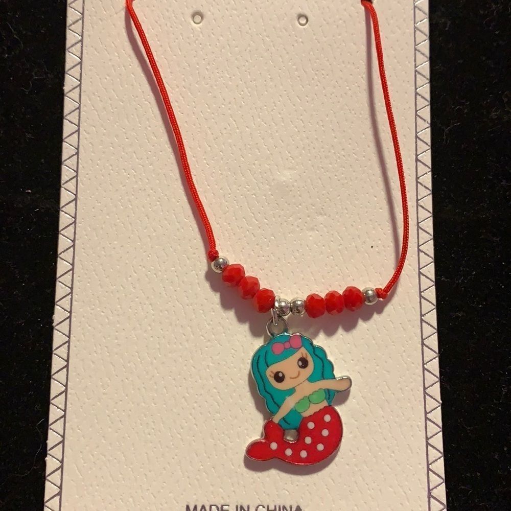 Red / blue & silverMermaid bead  slide necklace